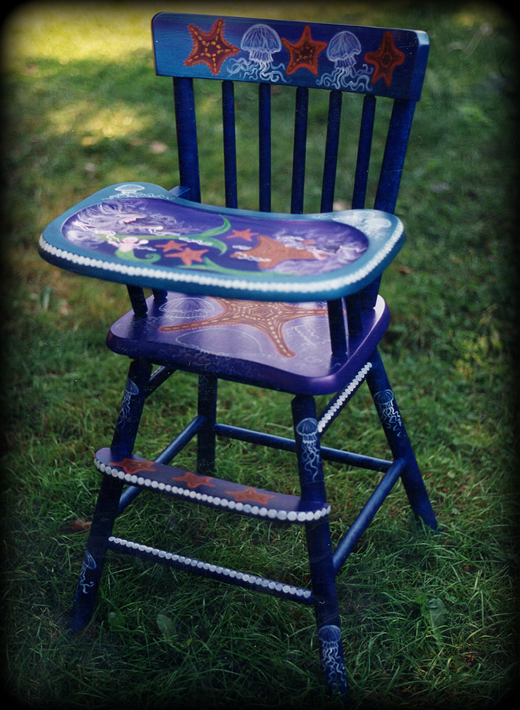 Mermaid high chair full view - hand painted furniture