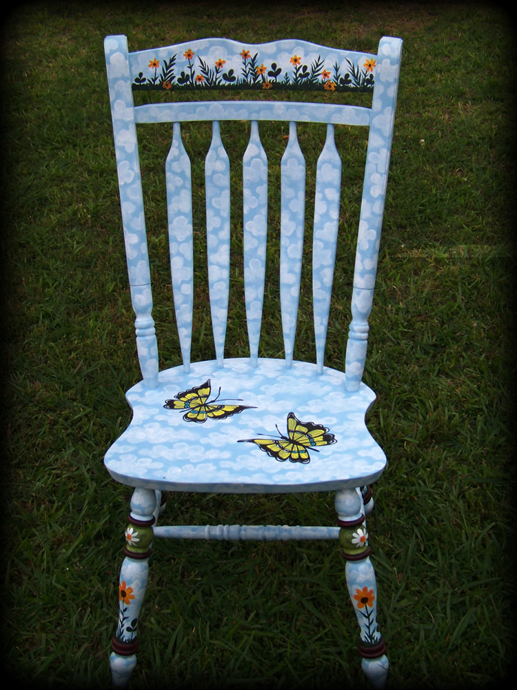 butterfly garden colonial chair - hand painted furniture