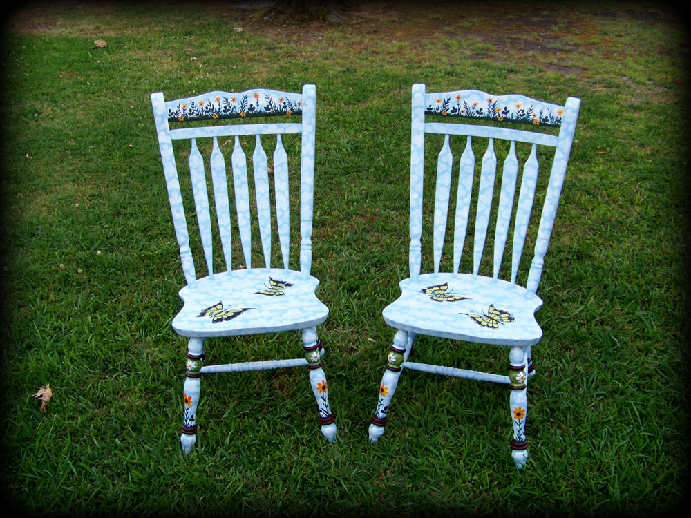 butterfly garden colonial chair set - hand painted furniture