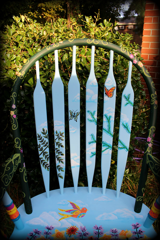 Wildflowers Windsor Chair Back View - hand painted chairs