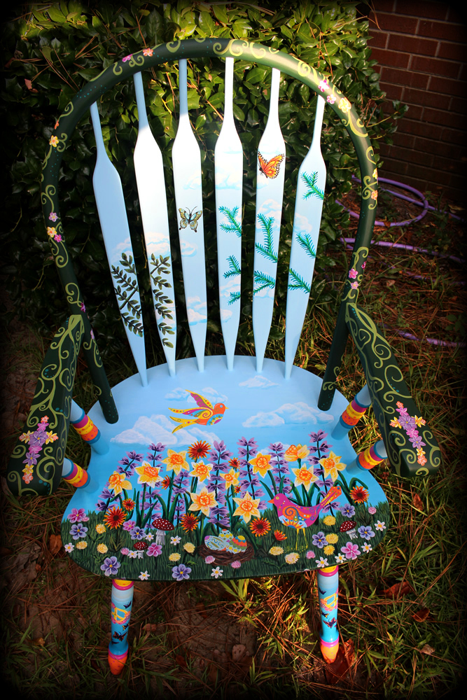 Wildflower Windsor Chair Full View - hand painted chairs