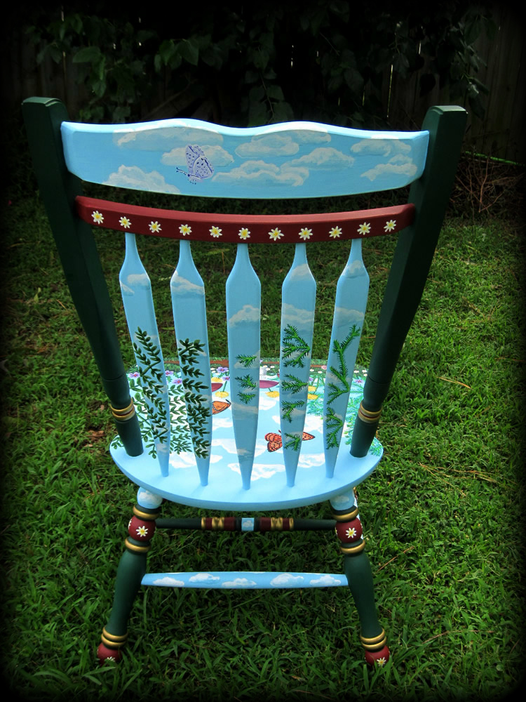 Woodland Meadow Colonial Chair Rear View - hand painted chairs