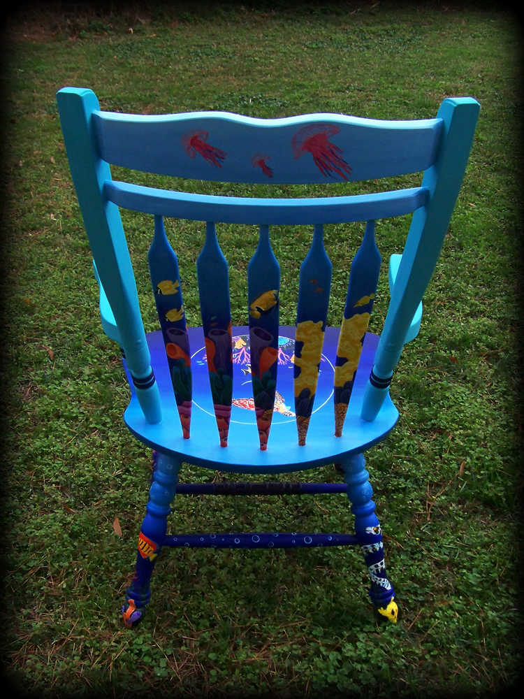 Tropical Reef Colonial Armchair Rear View - hand painted chairs
