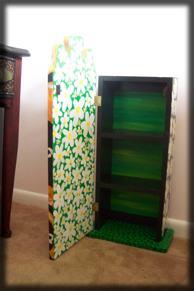Pansies Children's Cabinet Open View - hand painted