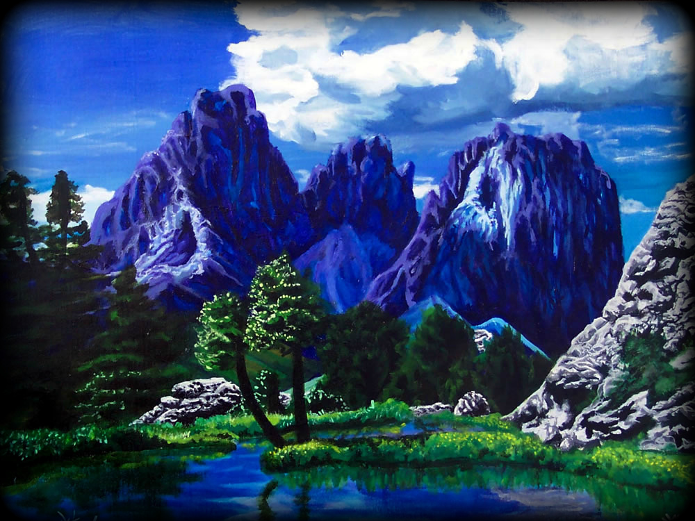Mountain Lake hand painted mural