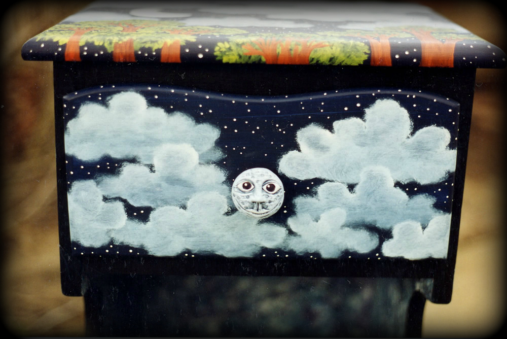 Dream Castle nightstand drawer detail - hand painted furniture