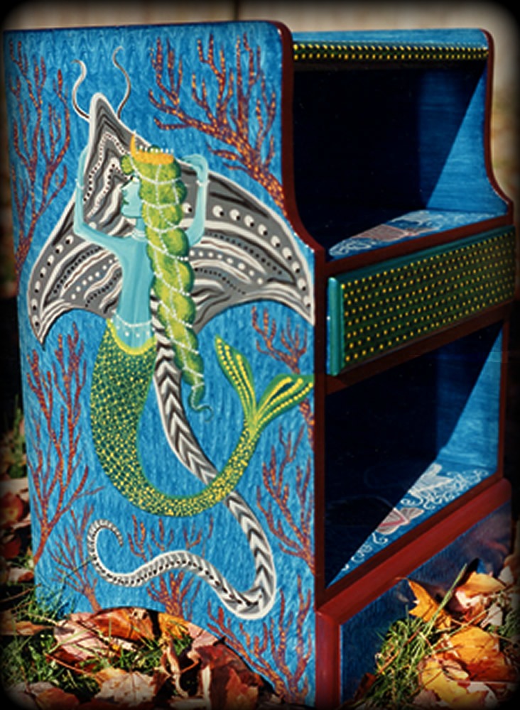 Mermaid Nightstand Left Side View - hand painted furniture