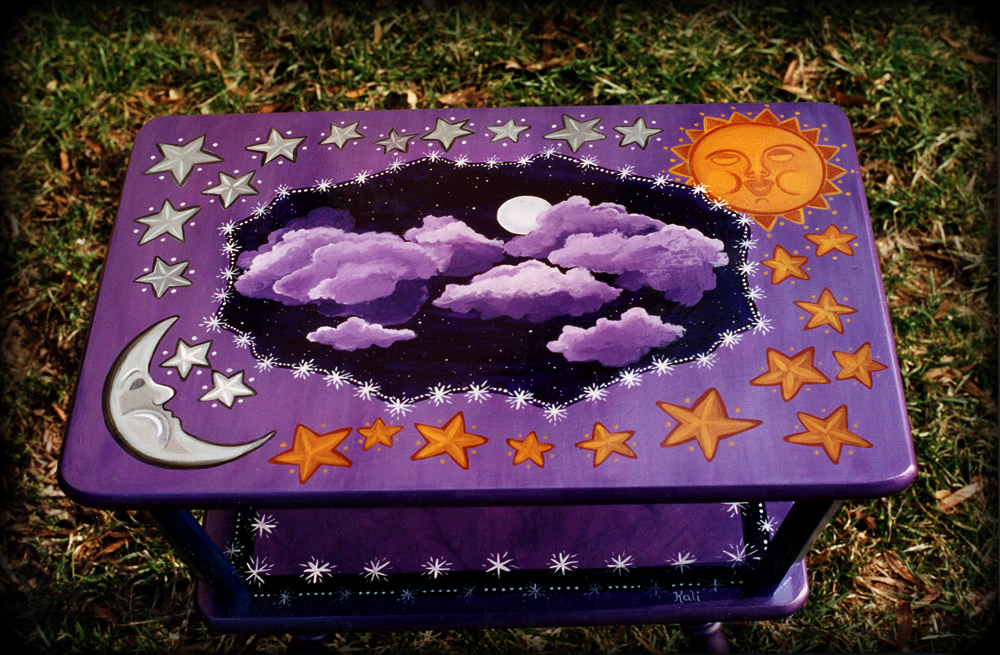 celestial signs table - hand painted furniture