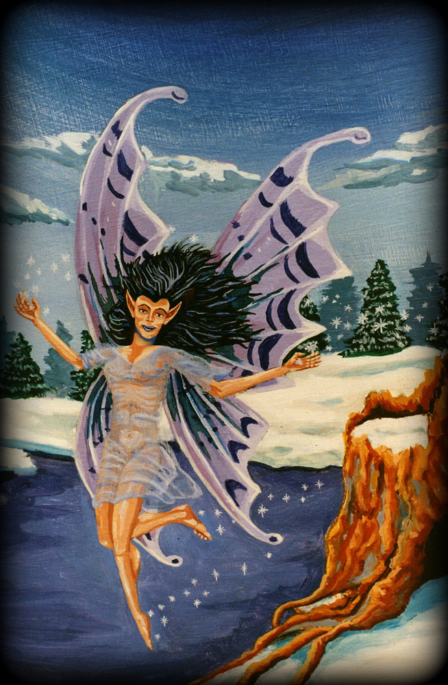 Faeries table winter faerie detail - hand painted furniture