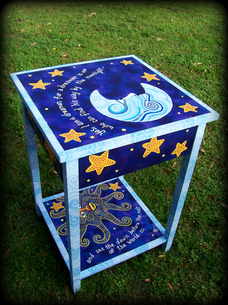 Dreamer's Moon Hampton Table Left Side View - hand painted furniture