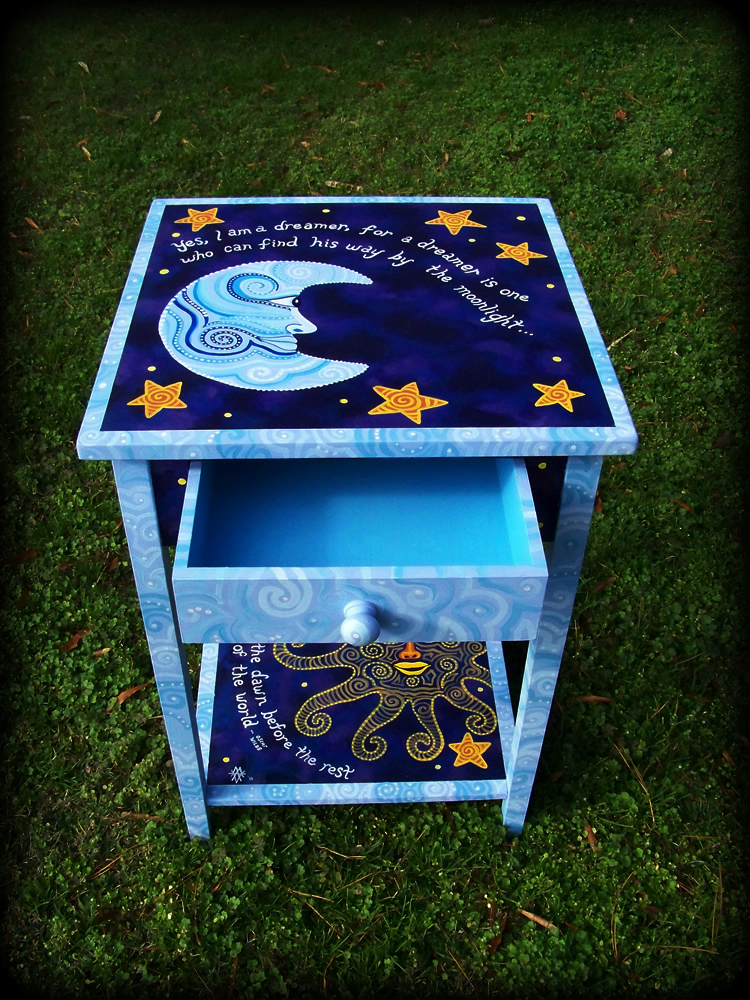 Dreamer's Moon Accent Table Open View - hand painted furniture