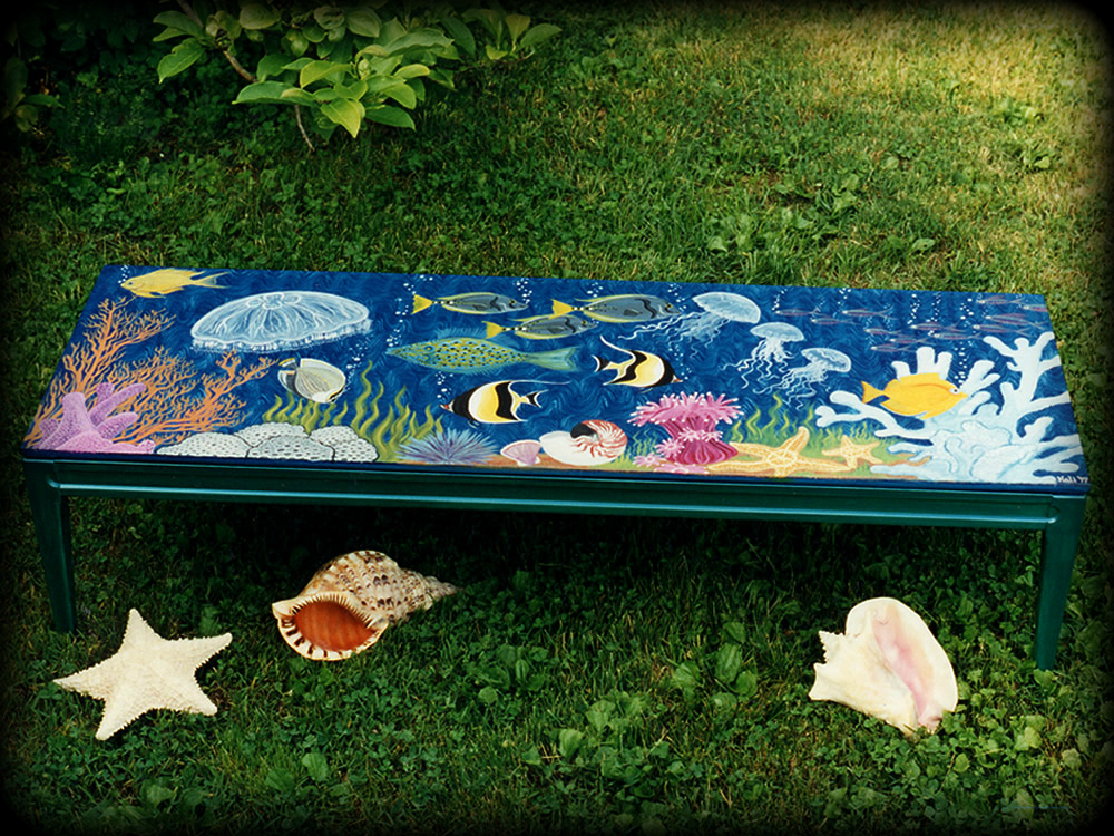 Tropical Reef Coffee Table Full View - hand painted tables