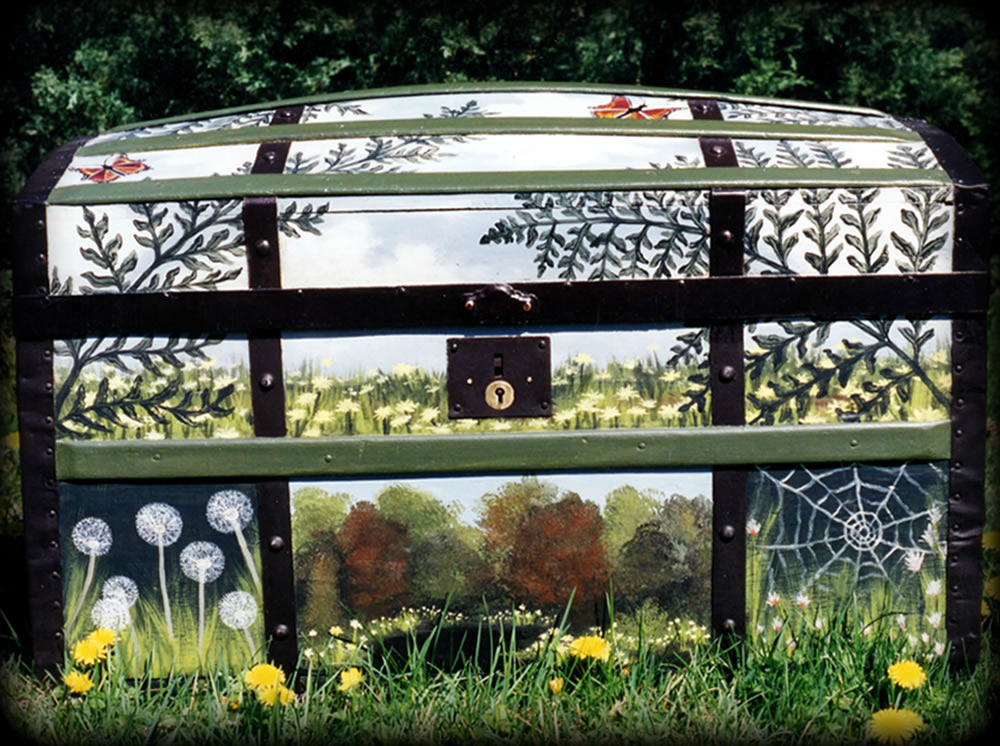 Woodland Meadow Vintage Chest Full View - hand painted furniture
