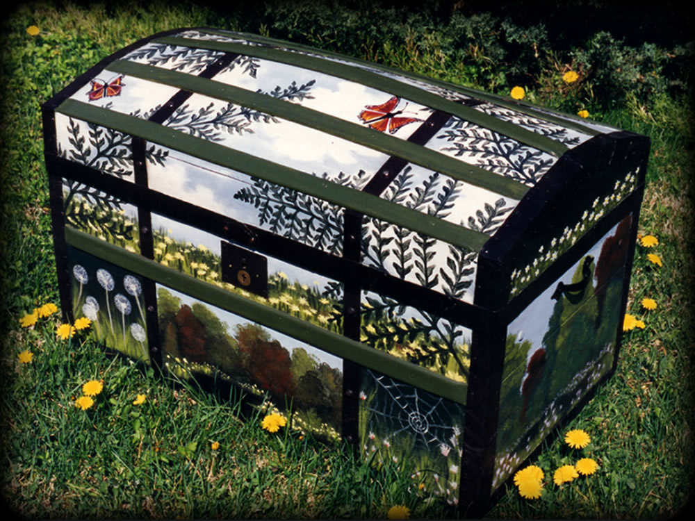 Woodland Meadow Vintage Chest Angle View - hand painted furniture