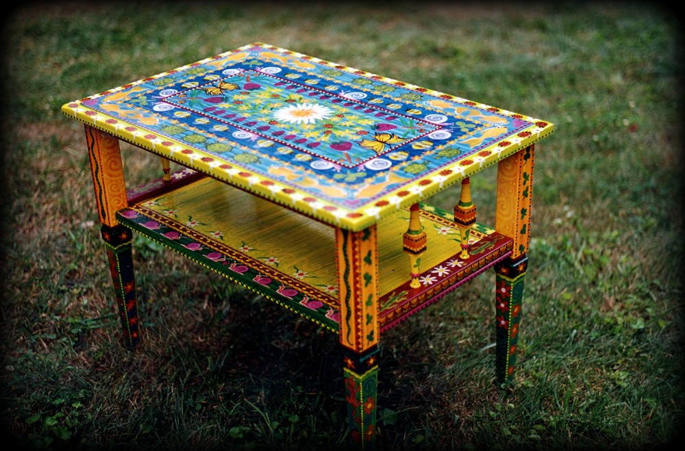 Garden Table Vintage Painted Table Angle View - hand painted furniture