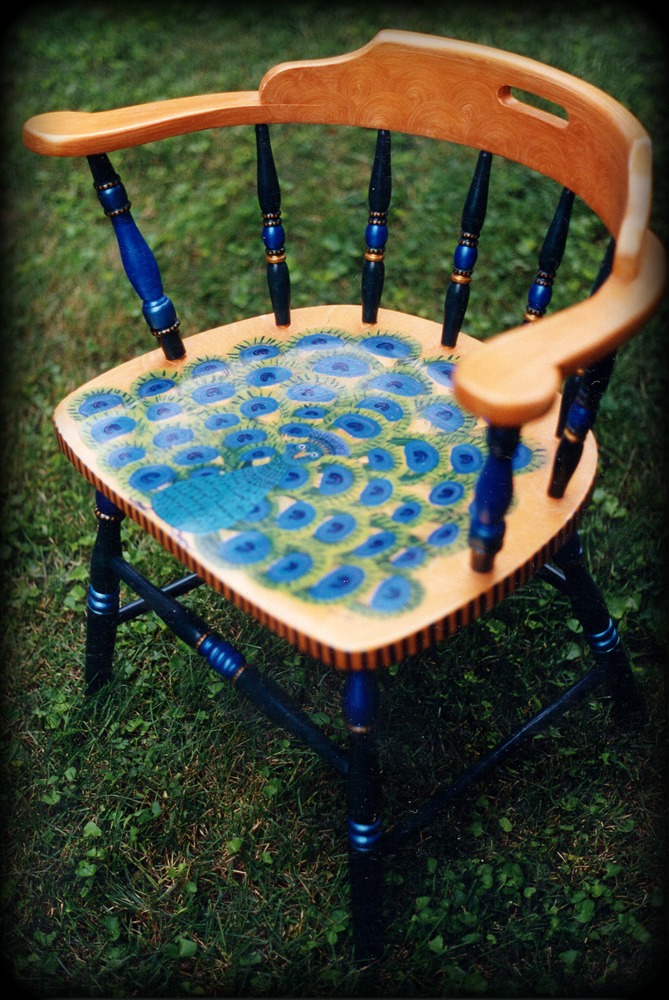 Peacock Vintage Chair Full View - hand painted chairs