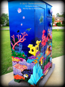 Tropical Reef Armoire - Left Angle View - Hand Painted Furniture by Reincarnations