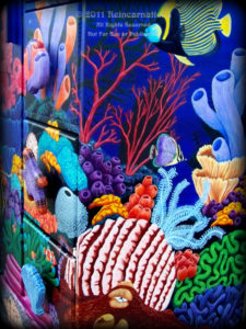 Tropical Reef Armoire - Right Angle Detail - - Hand Painted Furniture by Reincarnations