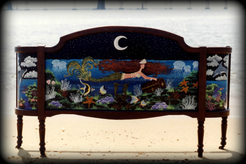 Mermaids Garden headboard - hand painted furniture