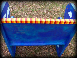 Dreamer's Moon Custom Bench Rear View - hand painted furniture