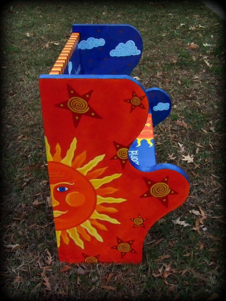 Dreamer's Moon Bench Left Side View - hand painted furniture