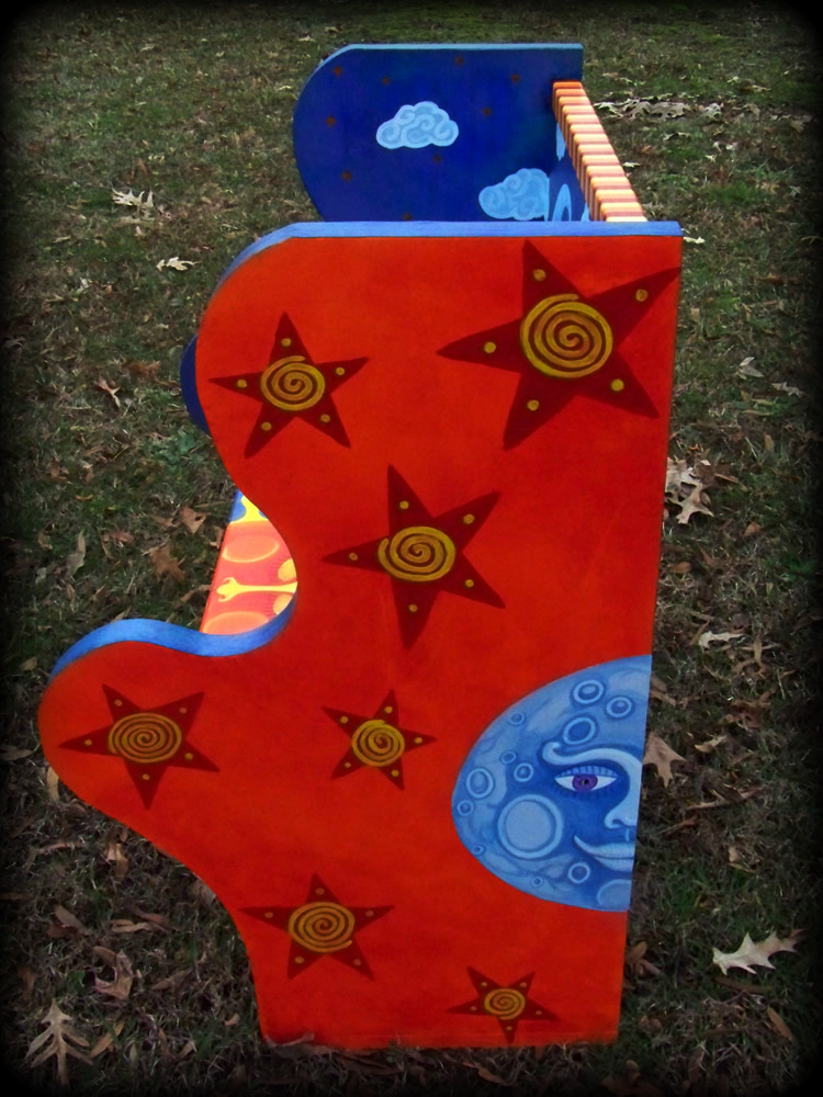 Dreamer's Moon Bench Right Side View - hand painted furniture