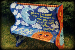 Dreamer's Moon Custom Bench 2 Angle View - hand painted furniture
