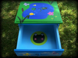 happy frog pond nightstand open view - hand painted furniture