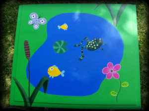 Happy Frog Pond Nightstand Top View - Hand Painted Furniture by Reincarnations