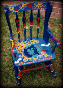 Big Blue Marble Rocker - Hand Painted Furniture by Reincarnations