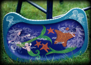 Mermaids high chair tray detail - hand painted furniture