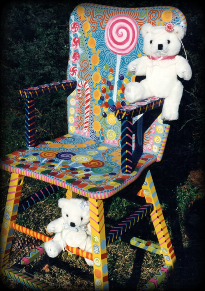 Candyland Chair angle view - hand painted childrens furniture