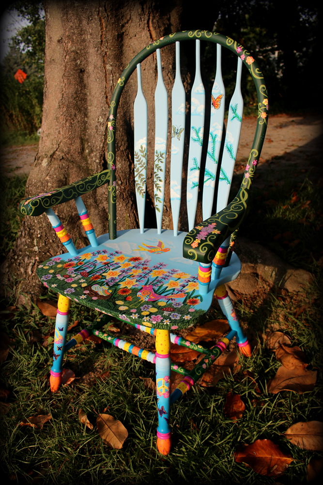 Wildflower Chair -Right Angle View - hand painted chairs