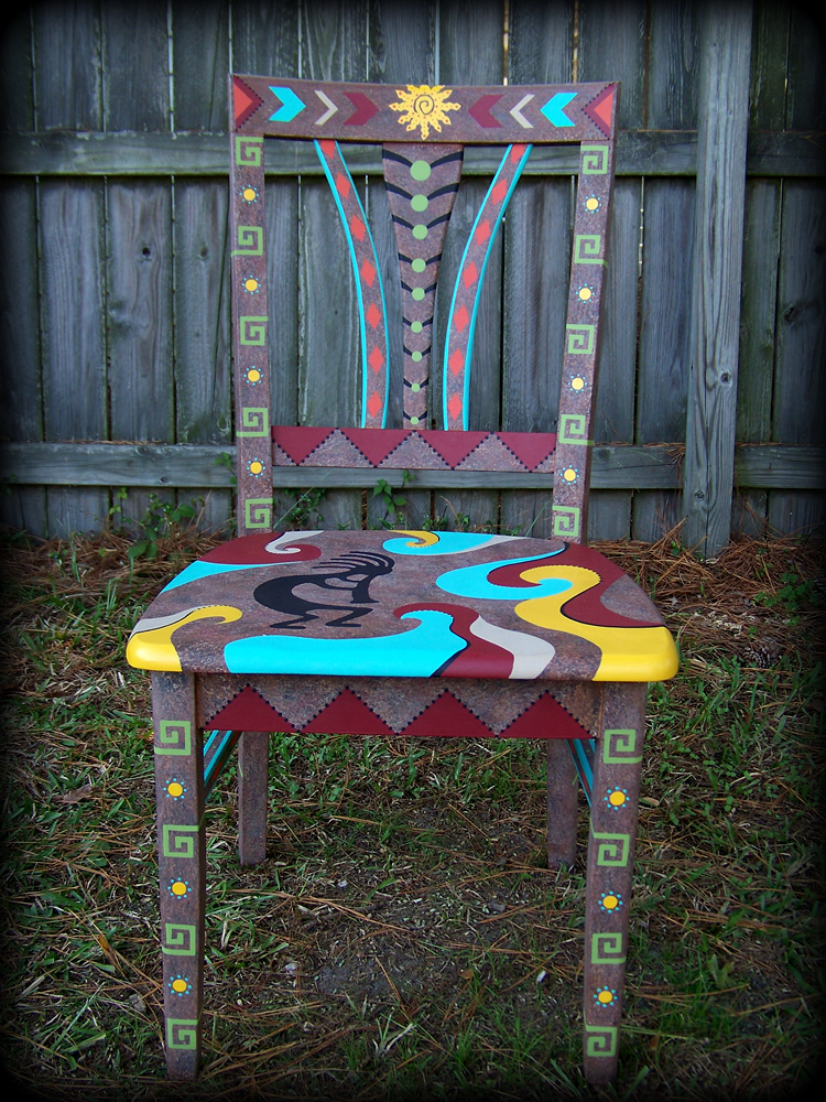 Southwestern Memories Fanback Chair Full View - hand painted chairs