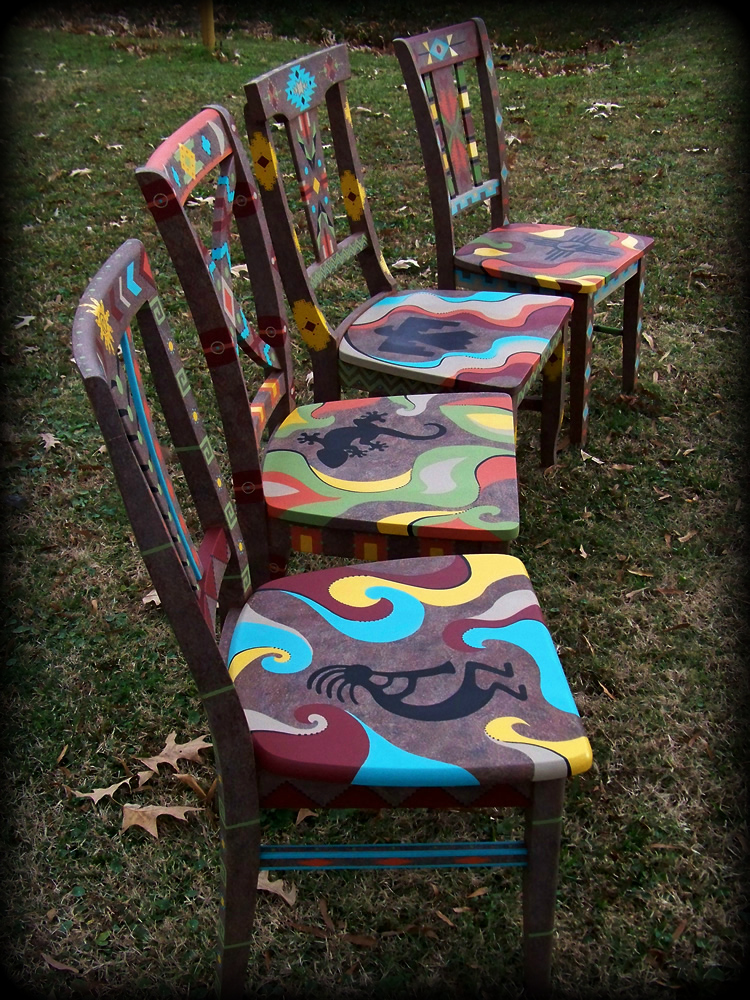 Southwestern Memories Chair Group Side View - hand painted chairs