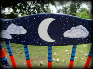 Dreamer's Moon Cottage Chair Back Detail - Hand Painted Furniture by Reincarnations