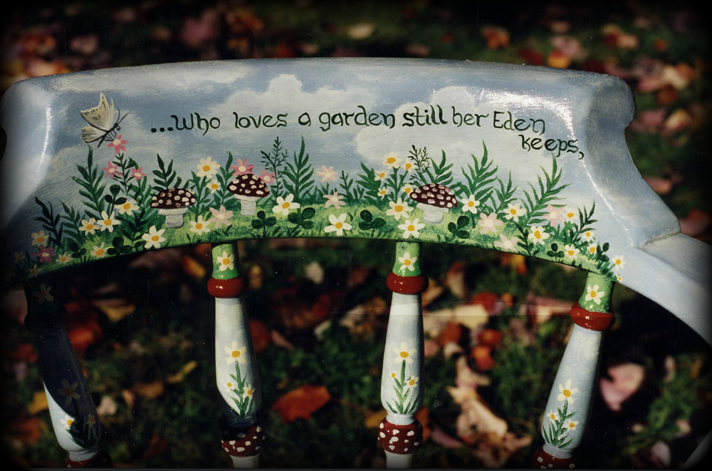 Who Loves A Garden Vintage Chair Back Detail - hand painted chairs