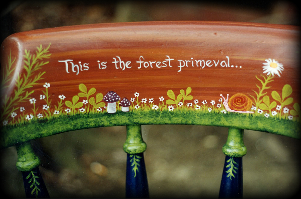 Forest Primeval Vintage Chair Back Detail - hand painted chair