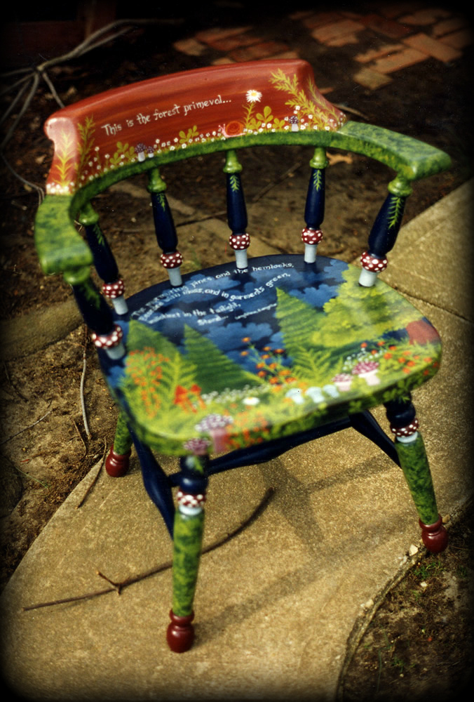 Forest Primeval Vintage Chair Full View - hand painted chairs