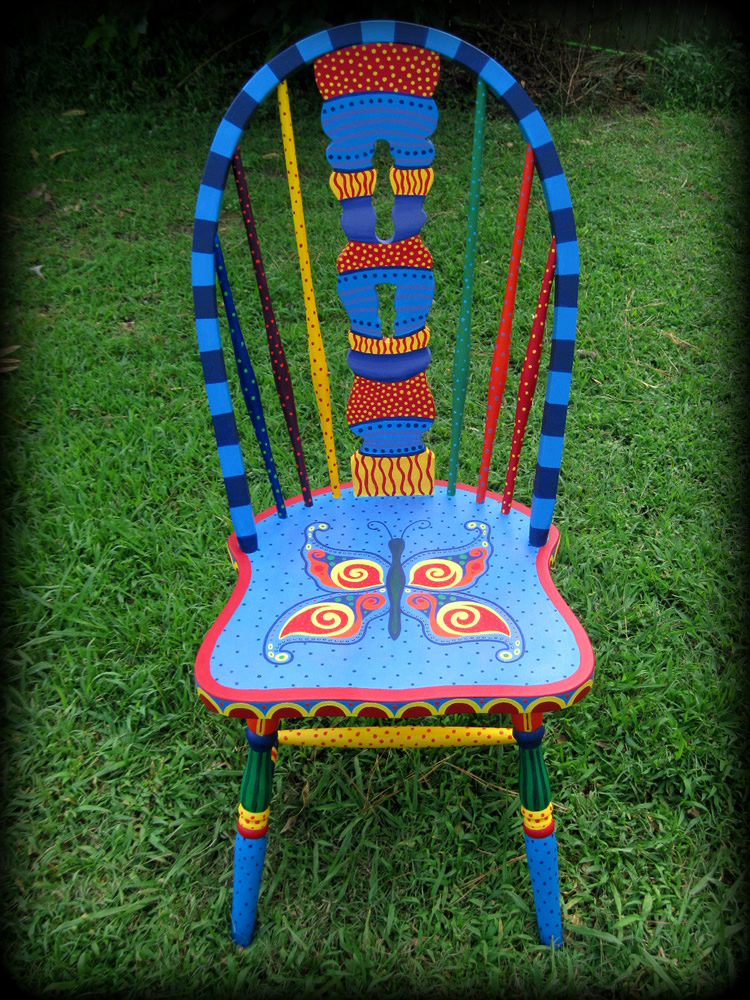 Whimsical Butterfly Windsor Chair Full View - hand painted chairs