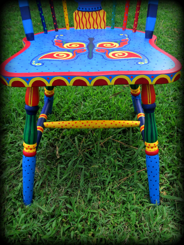 Whimsical Butterfly Windsor Chair Leg Detail - hand painted chairs