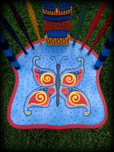 Whimsical Butterfly Windsor Chair Seat Detail - hand painted chairs