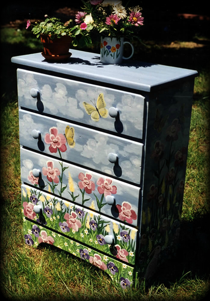 Woodland Meadow Custom 4 Drawer Dresser 2 Right Angle View - hand painted furniture