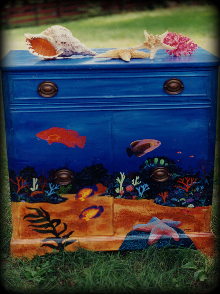 Tropical Reef Server Full View - hand painted furniture