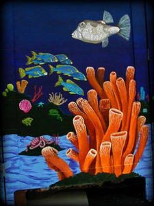 Tropical Reef Custom Folding Screen Detail View 2 - hand painted furniture