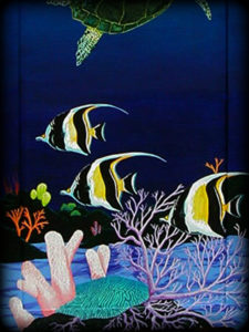 Tropical Reef Custom Folding Screen Detail View 6 - Hand Painted Furniture by Reincarnations