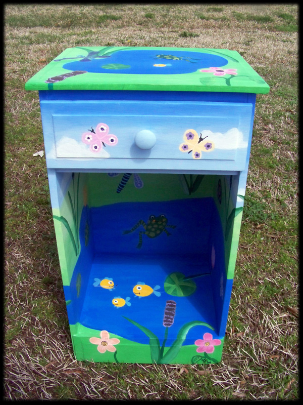 Happy Frog Pond Nightstand by Reincarnations Painted Furniture