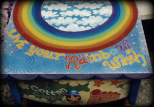Rainbow Wish Vintage Nightstand Top View - hand painted furniture