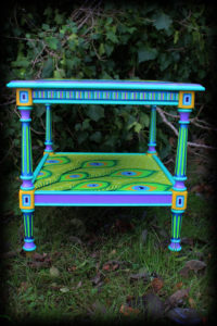 Hand Painted Peacock Endtable - Side View