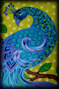 Hand Painted Peacock Endtable - Top Detail View